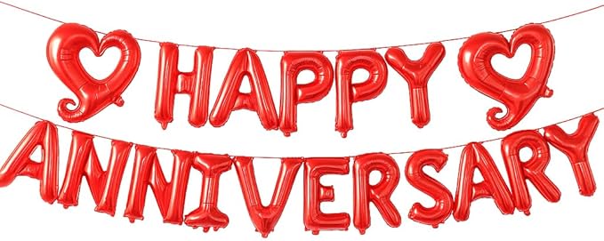 KatchOn 18 Inch Happy Anniversary Balloons Letters - Big Red Banner for Decorations | Heart Balloons for Party - Image 1